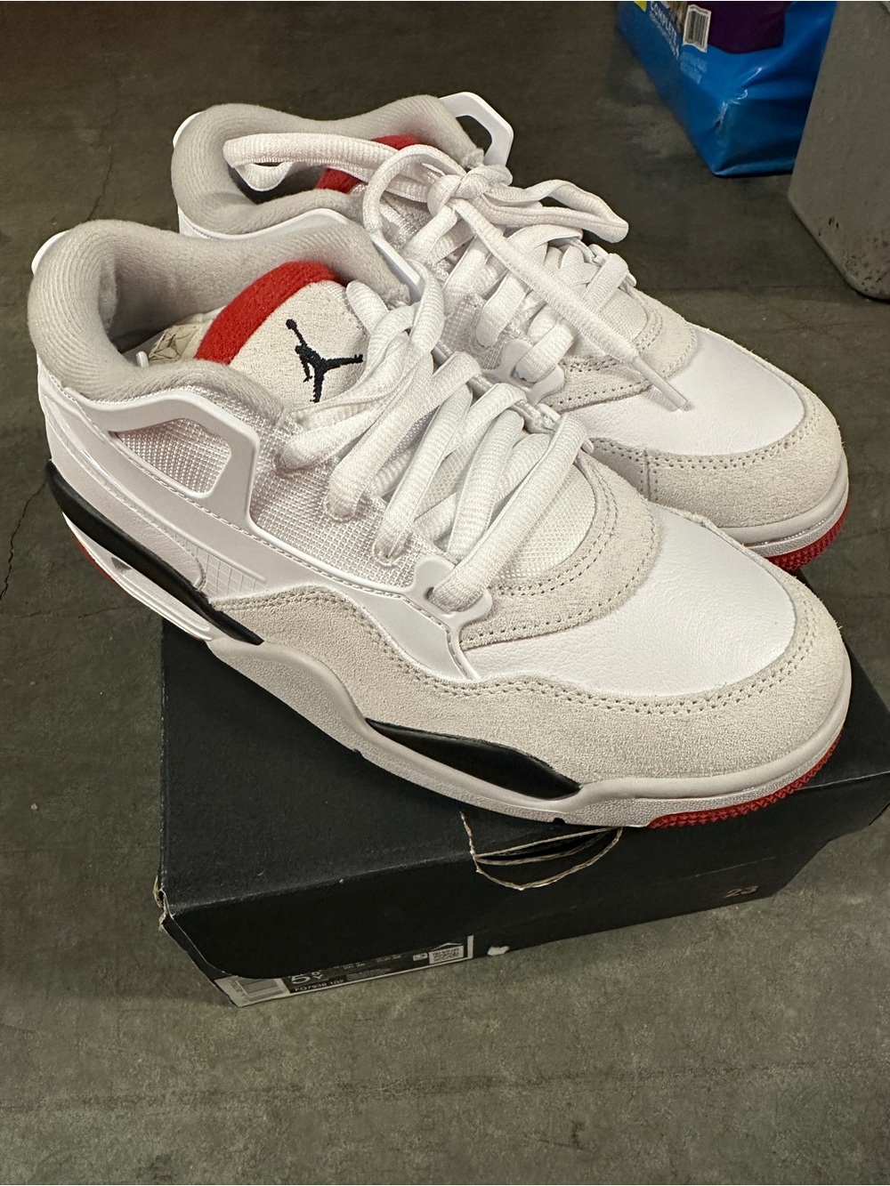 NWB: Jordan kids size 5.5 Y White, Red & Black Low-Top Sneakers
